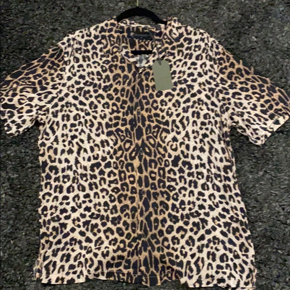 All Saints Leopard Button Down Shirt - XL